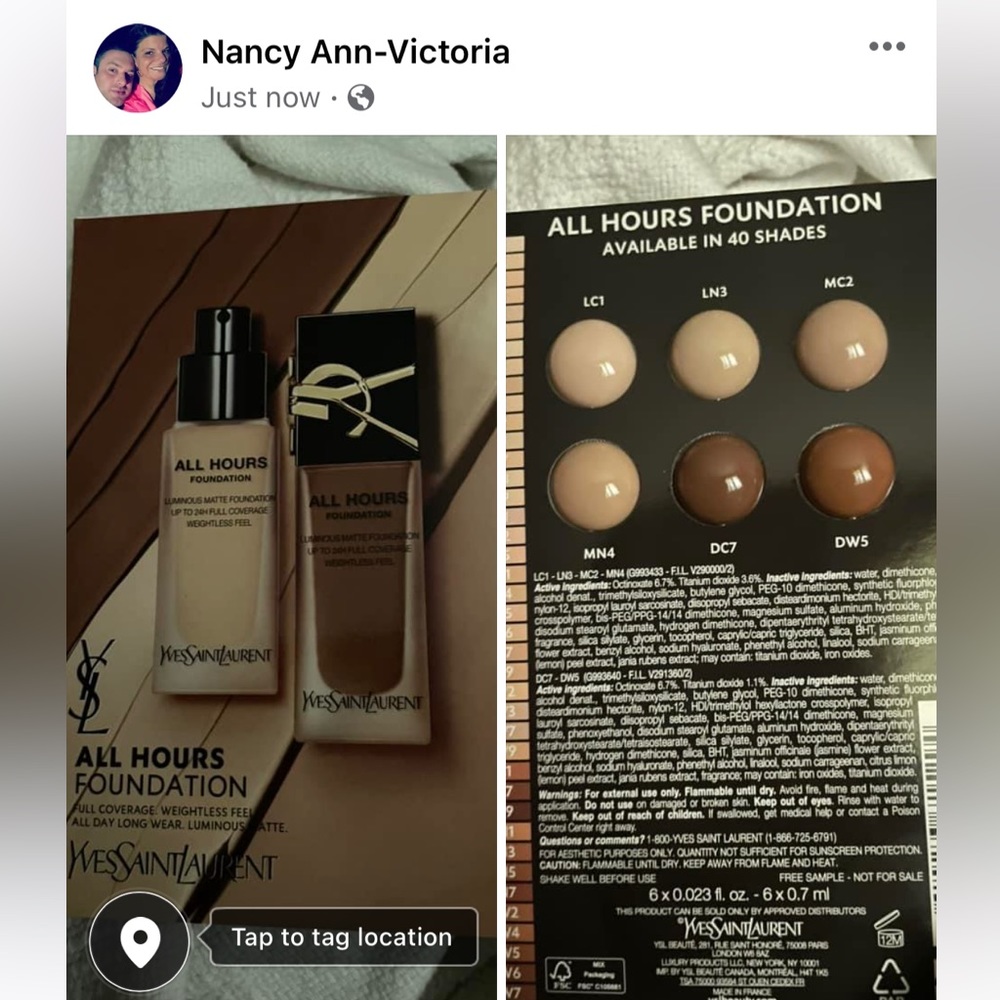 YVESS SAINT LAURENT ALL HOURS FOUNDATION SAMPLE CARD